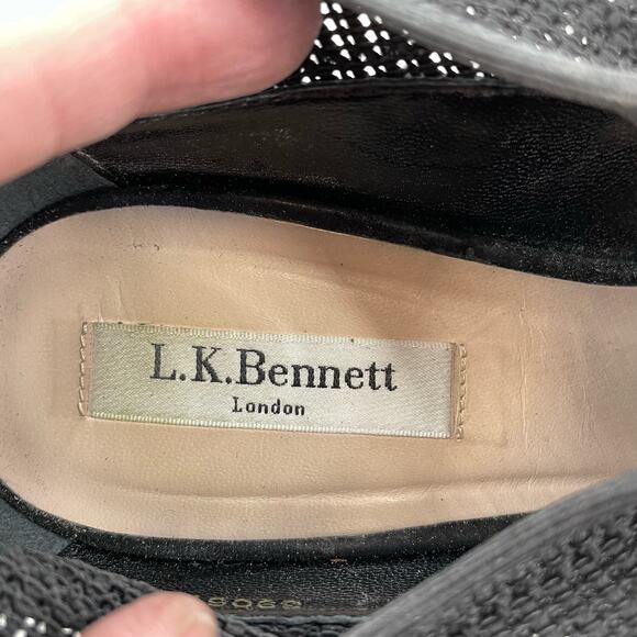 L.K. Bennett Lara Black Suede Mesh Peep Toe Booties Heels 38 7 Dark Romantic - Picture 10 of 12